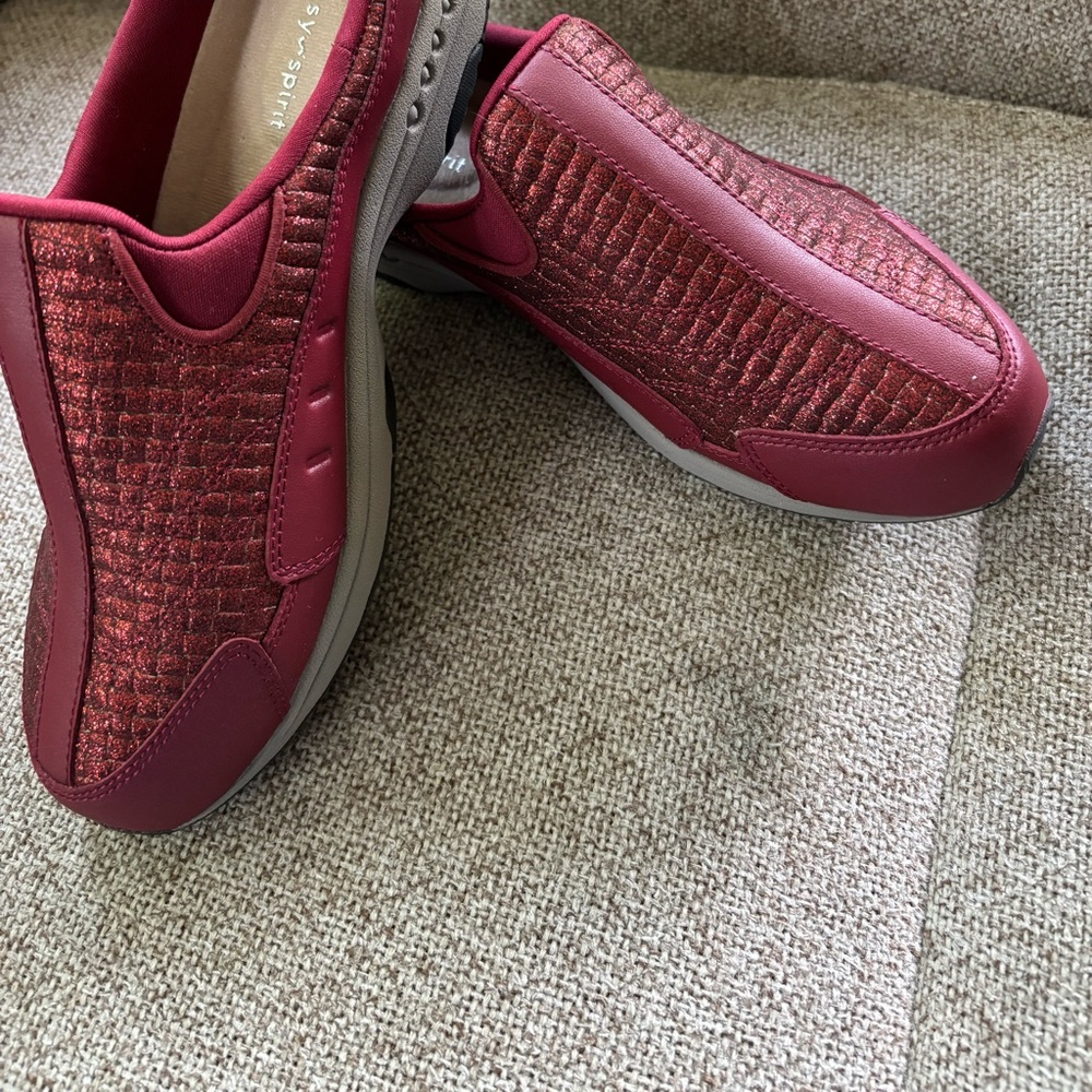 Easy Spirit Red Slip-On Sneakers with Woven Texture. Like new!